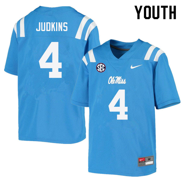 Youth #4 Quinshon Judkins Ole Miss Rebels College Football Jerseys Sale-Power Blue - Click Image to Close